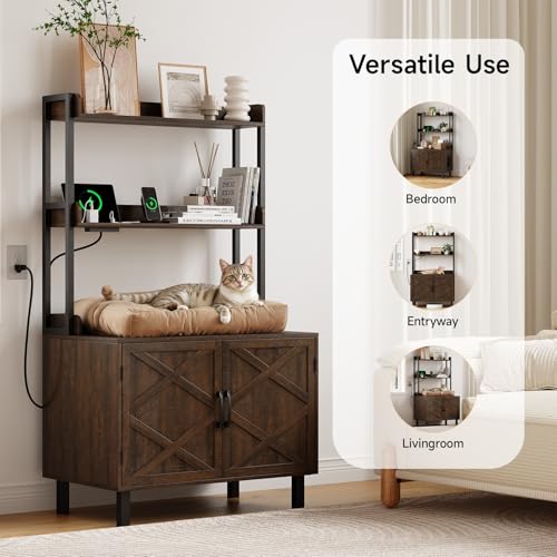Image of ONBRILL 55 Inches Cat Litter Box Enclosure with 2 Storage Shelves, Brown