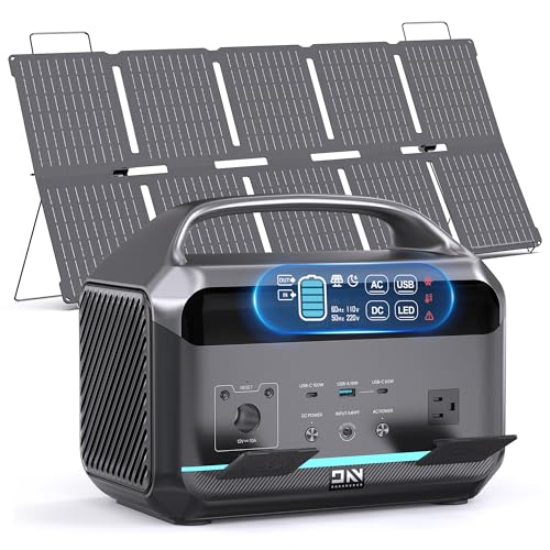 Image of Portable Power Station 600W (1200W Surge) with 100W Solar Panel Included, 576Wh LiFePO4 Electric Generator, 1Hr Fast Charging, 100W USB-C PD Output, Solar Power Bank for Home Emergency, Camping, CPAP