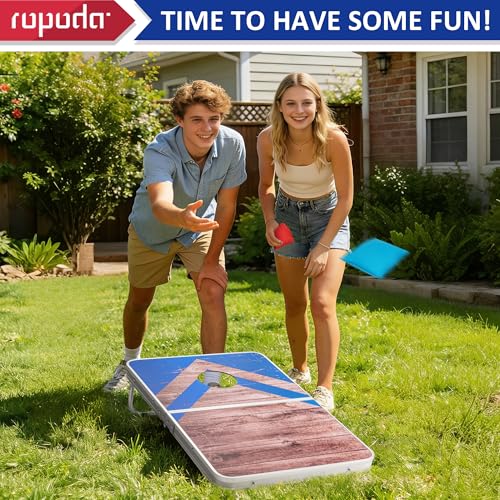 Image of ropoda Cornhole Board Set with Score Sheet, 4x2 /3x2 FT Regulation Size Corn Hole Games for Adults with Lightweight Aluminum Alloy Edging, Yard /Outdoor /Backyard Games