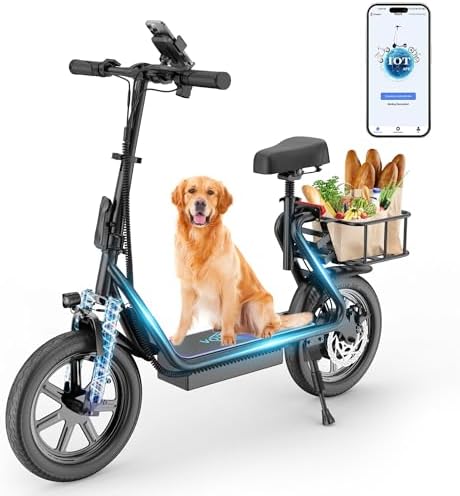 VOLPAM Electric Scooter, Electric Scooter for Adults, 500W Motor, 22 MPH Speed, 27 Mile Range, 14" Tires, Foldable E Scooter with Seat and Basket, APP Control