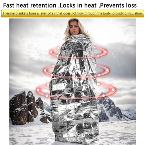 Image of Emergency Poncho with Mylar Lined Hood, Reflective, Thickened Double Sided, 90% Heat Retention, Orange, Ultralight Outdoor Survival Blanket for Men, Women, Adults, Camping, Hiking