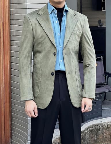 Men's Suede Single Breasted Blazer Sport Coat Notch Lapel Casual Business Jacket3