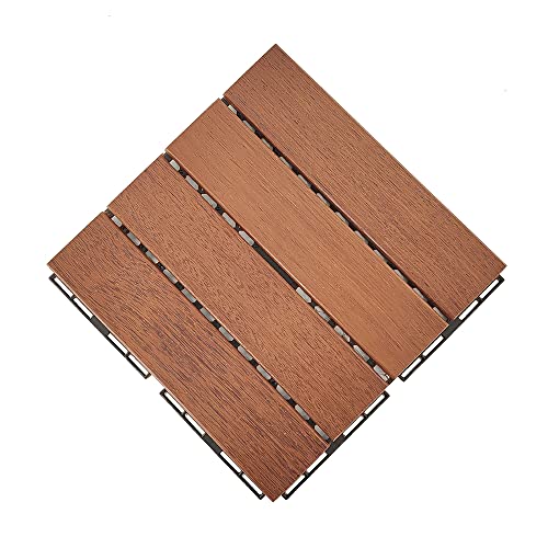 Image of Plantex Tiles for Floor-Interlocking Wooden Tiles /Garden Tile /Quick Flooring Solution for Indoor /Outdoor Deck Tile-Pack of 12 (Merbau Wood)