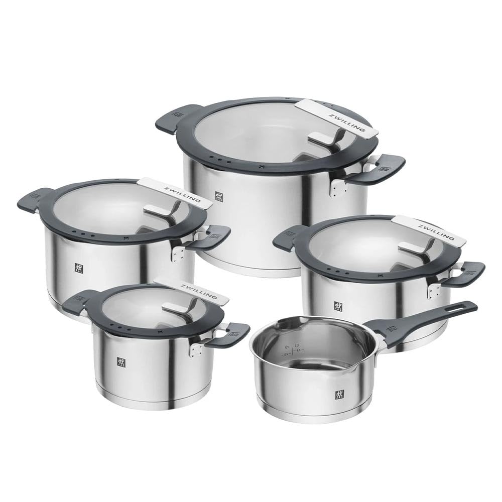 ZWILLING Simplify Cookware Set, 5-Piece, with Pouring Function, Stay-Cool Handles, Induction-Suitable, Stainless Steel, Silver