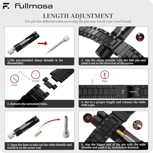 Image of Fullmosa 21mm Stainless Steel Watch Band, Quick Release Metal Replacement Strap with Removable Links, Includes Spring Bars & Link Removal Tool for Men Women (Black)