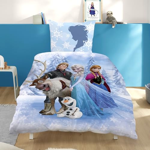 Disney die Eiskönigin Bettwäsche Set 2-teilig 135x200 + 80x80 cm - Frozen Mädchenbettwäsche aus 100% Baumwolle - Kinder-Bettwäsche mit...