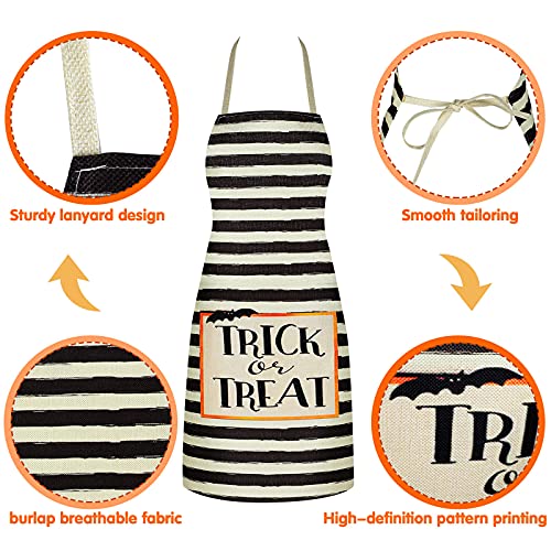 Heentan 2 Pieces Halloween Striped Aprons Trick Or Treat Bib Apron Hello Pumpkin Cooking Burlap Kitchen Unisex Chef For Party Baking Crafting Black Medium #TOP4