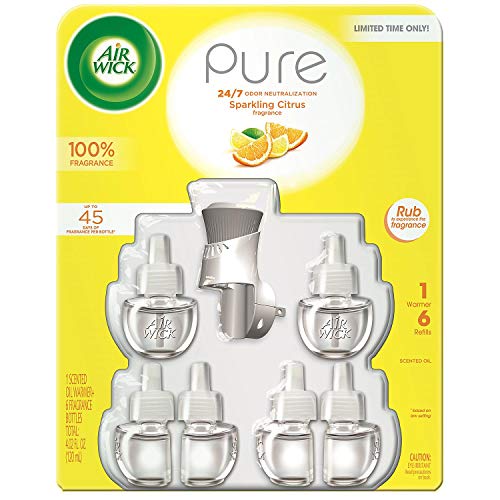 Air Wick Pure 24/7 Odor Neutralization Scented Oil, 6 Refills and 1 Warmer, Sparkling Citrus - //coolthings.us