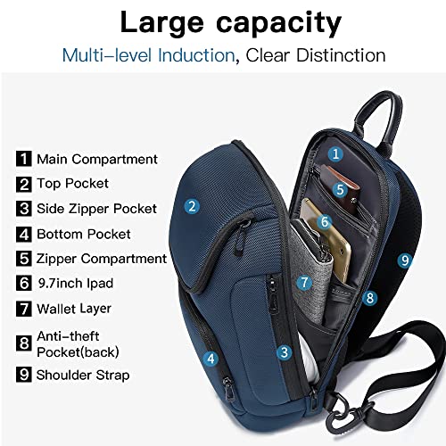 Image of BANGE Sling Bag for Men,Shoulder bags Crossbody Sling Backpack for Men and Women, Blue, 8.4 x 21.8 x 32.8 cm, Durable