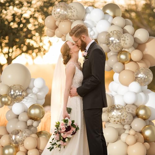 Image of Ouddy Party 129Pcs Sand White Balloon Arch Garland Kit in 18 12 10 5 Inch | Different Sizes 6Pcs 18 inch Cream Beige Boho Balloons for Birthday Wedding Anniversary Bachelorette Holiday Party Decorations