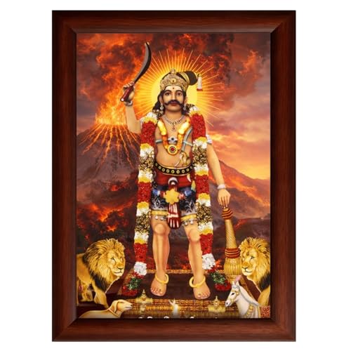 Image of ZirFrame Lord Karuppanasamy Premium 18 m Padi Karuppusamy Photo Frame for Wall Decoration | HD Divine Tamil God Artwork with Durable Wooden Frame | Spiritual Home Temple Decor Gift for Pooja Room, Living Room, Office | Traditional South Indian Devotional Wall Art Frame (Brown, 12 x 8 Inch)