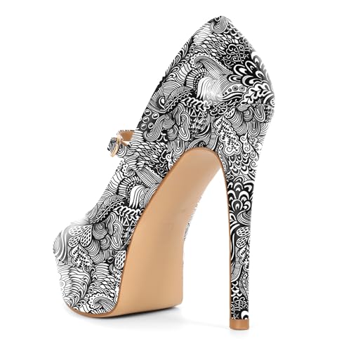 Image of SAMMITOP Women's Peep Toe High Heels Platform Stiletto Pumps Patent Mary Jane Heels 5.5 inch Party Wedding Dress Shoes