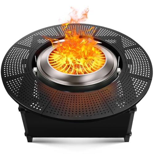 AGEDNE 47.8 Inch Fire Pit Surround Tabletop for Solo Stove Bonfire Ranger Yukon 2.0 Powder-Coated Steel Table Top with 30.2 Inch Inner Diameter Outdoor Fire Pit Accessory for Wood Burning