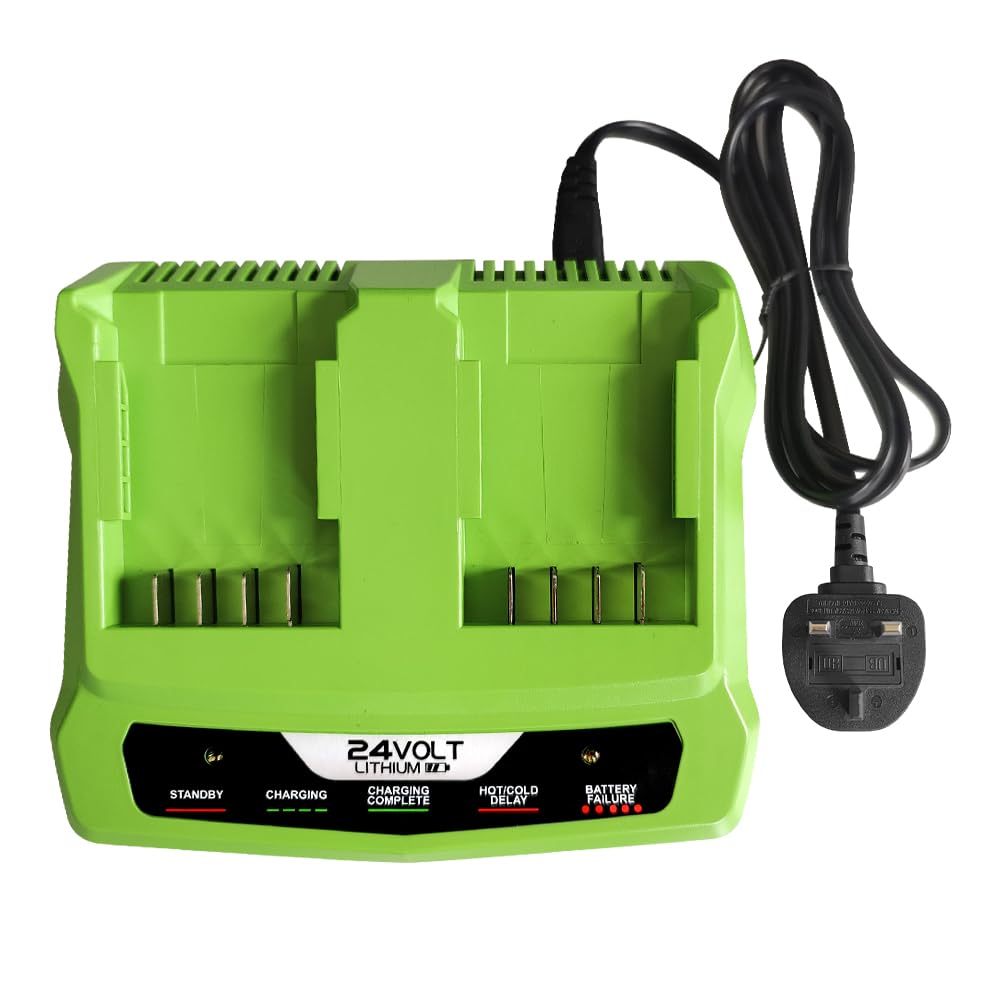 aunstarwei 24V Dual Port Battery Charger Compatible with Greenworks 24V Battery 29842 29852 BAG708 BAG709 BAG710 BAG711