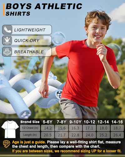 Image of Boys Shirts Athletic Dry Fit Neon T Shirts Short Sleeve Kids Youth Moisture Wicking Quick Dry Sports Training Performance Tee