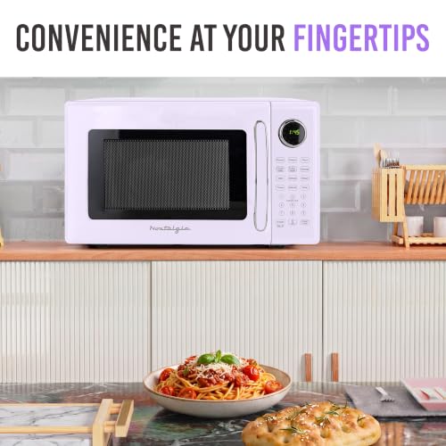 Nostalgia Modern Retro Compact Countertop Microwave Oven - 1.1 Cu. Ft. - 1000-Watts with LED Digital Display - Child Lock - Easy Clean Interior - Lavender by Nostalgia - Used condition - Image 9