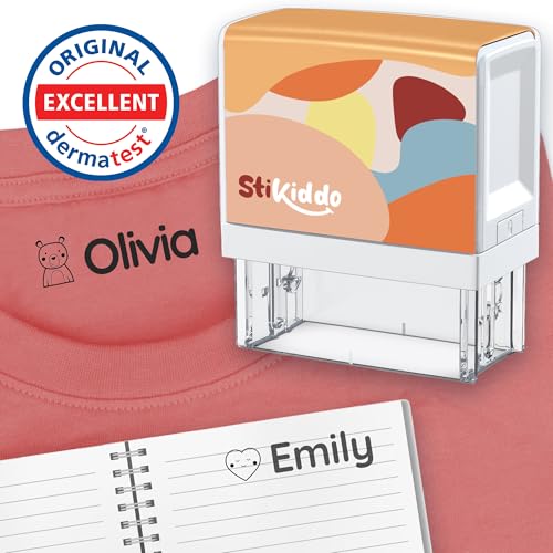 StiKiddo Personalised Name Stamp for Clothes Kids - for Clothing & Paper Child Label Stamp for School Uniform & Nursery Washing Machine Safe and Customisable