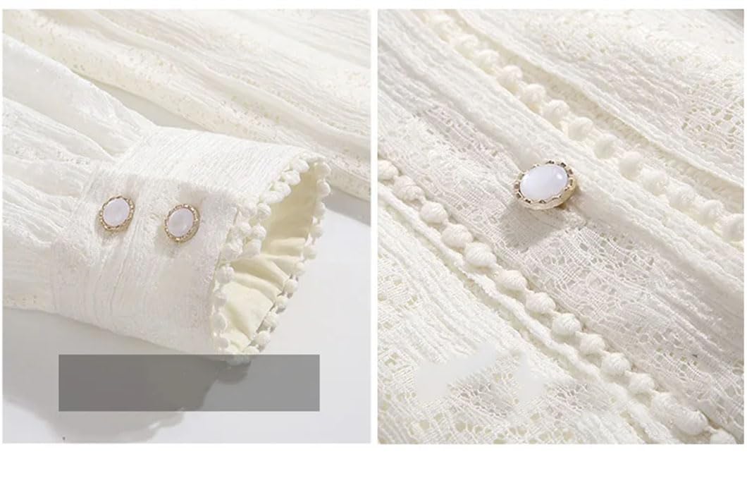 Koronkowa bluzka vintage koszula długi bufiasty rękaw stójka solidna bluzka damska top koszula