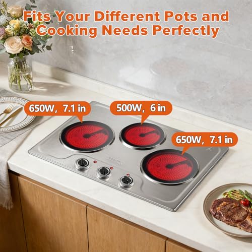 CUSIMAX Hot Plate,1800W Triple Infrared Burner, Independent Temperature Control,Electric Stove Can Simultaneously Cook Three Dishes,Compatible for All Cookware,Stainless Steel for Easy Cleaning - Image 6