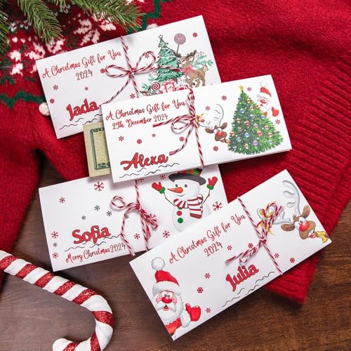 CALLIE Personalized Christmas Money Gift Card Holder with Envelope, Santa Elk Snowman Design Money Holder Wallet for Cash, New Year Gift for Family Friend2