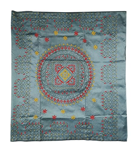 Image of SHRISTI CLOTHINGS Women's Hand Embroidered Cotton Silk Kantha Stitch Saree with Blouse Piece (SB4200924 GREYD46)