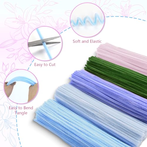 Image of 400 Pcs Pipe Cleaners Craft, 5 Assorted Colors Pipe Cleaners Bulk | Chenille Stems for DIY Flower Making Kit with Floral Wires, Gardening Tape,Stamen& Ribbon (Colorful)