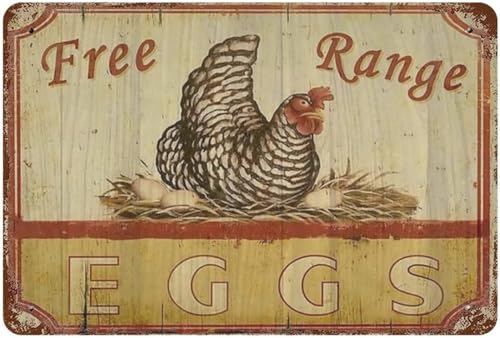 Letreros metálicos vintage de huevos de gallinas camperas. Letreros retro divertidos para garaje, taller, puerta principal, interior/exterior, oficina, bar, cafetería. Decoración de pared de 8x12 pul