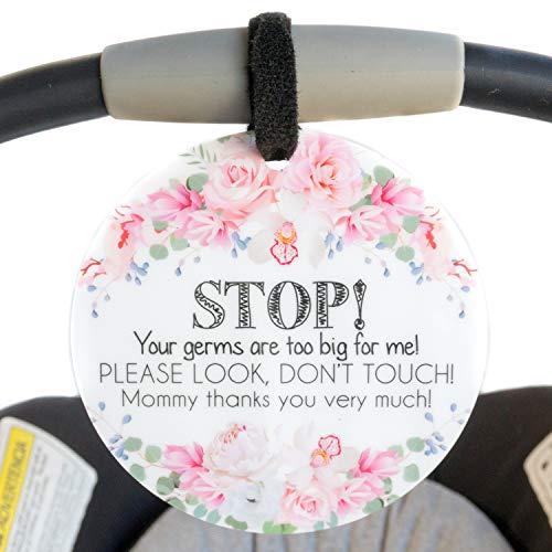 THREE LITTLE TOTS – Flower Stop No Touching Baby Car Seat Sign or