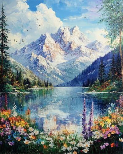 Kit broderie de perles lac de montagne enneigé AYAOYANGGO 50x60cm pour débutants