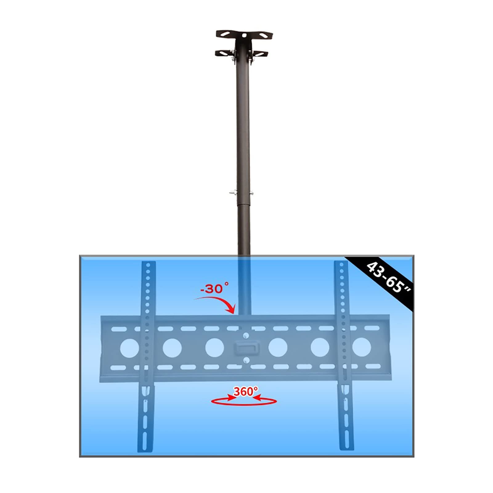 Support Mural de Plafond pour téléviseur, Compatible avec la Plupart des écrans LED de 43 à 65 Pouces, Hauteur réglable, Charge maximale de 45 kg, Fixation VESA Max. 600 x 400 mm.