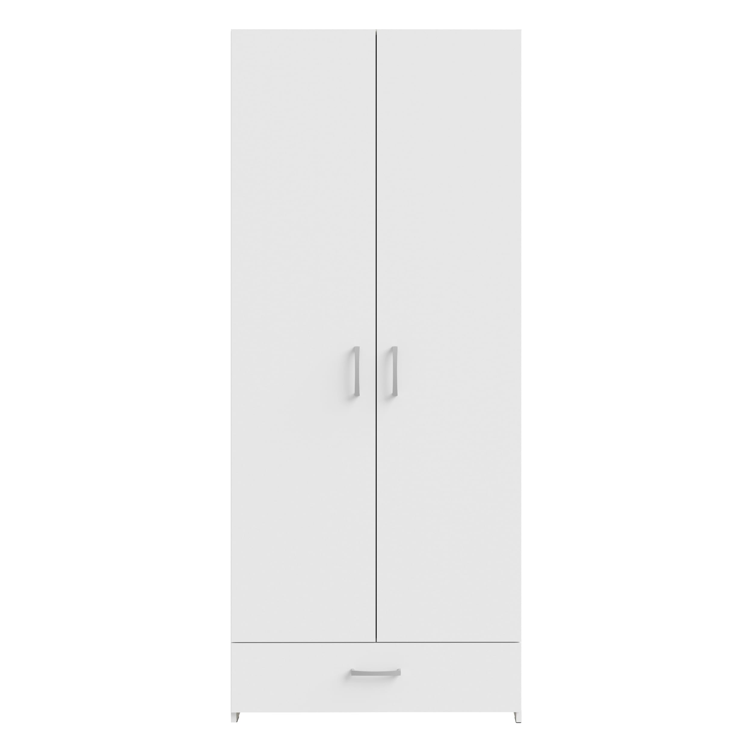 Forte ECONOBOX Kleiderschrank 80, klassischer Schrank mit 2 Türen und 1 Schublade, Holzwerkstoff, Weiß, 79,7 cm breit, 190,5 cm hoch, 54,4 cm tief