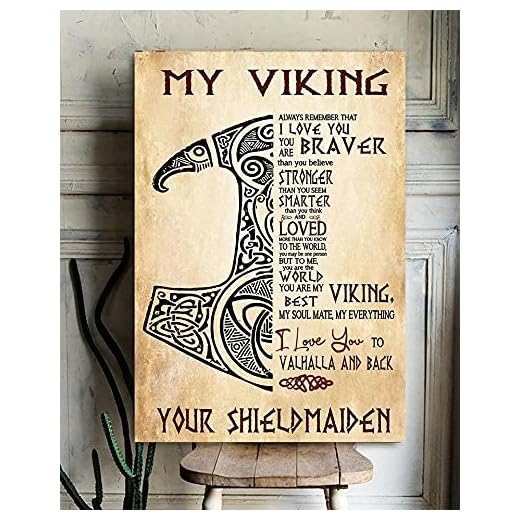 Krouterebs Retro Tin Sign My Viking I Love You to Valhalla and Back Gift for Your Shieldmaiden Metal Sign Metal Sign for Home Dorm Gym Wall Decor for Family Friends 8 x 12 in