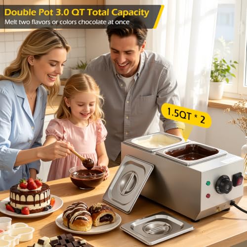 Image of Dyna-Living Chocolate Melting Pot 2-Tanks Chocolate Tempering Machine | 1000W Chocolate Melter Pot for Melting Chocolate Candy, Electric Chocolate Warmer Pot for Home, Easy to Clean