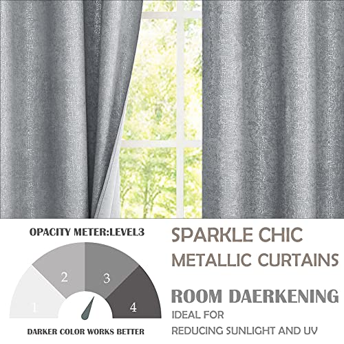 Bujasso Grey Metallic Blackout Window Curtains Luxury Silver Sparkle Room Darkening Curtains 84 Inch 85% Blackout Chic Glitter Gray Drapes For Living Room Bedroom Grommet Top 2 Panels,W52 Xl84 #TOP4