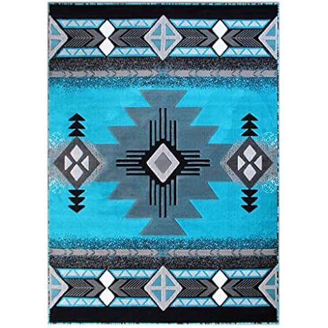 Masada Rugs, Southwest Native American Design Turquoise Area Rug (5 Feet X 7 Feet) Cover
