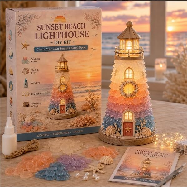 DIY Sea Glass Lighthouse Kit, Lighted Acrylic Building Craft for Adults