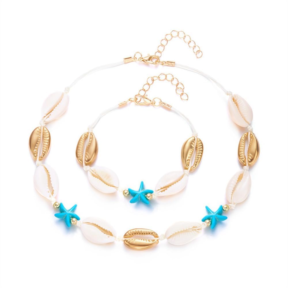 chuppinz Boho Shell Starfish Choker Necklace and Bracelet Set for Women, Ocean Shell Conch Chain Necklace Bracelet, Summer Beach Jewelry Gift-picture-24