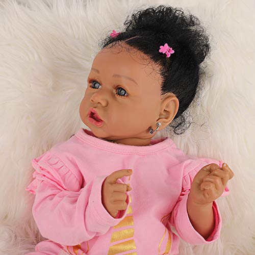 Image of HOOMAI Reborn Baby Black Dolls African American Lifelike Silicone Doll Realistic 22.8 Inch with Cloth Body Birthday Gift Set for Ages 3+