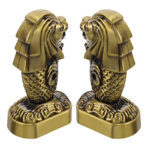 Figurines Merlion Singapour en métal : lot de 2 statuettes déco - 2