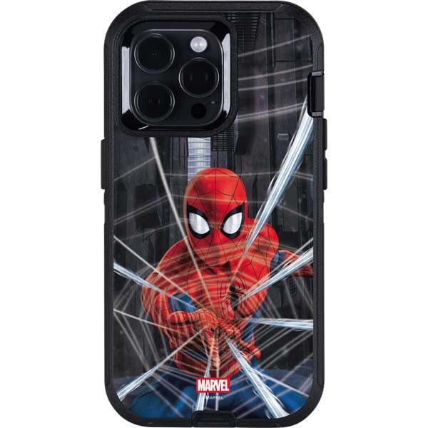 Skinit Decal Phone Skin Compatible with OtterBox Defender iPhone 14 Pro - Officially Licensed Marvel Spiderman Web Throw Design
