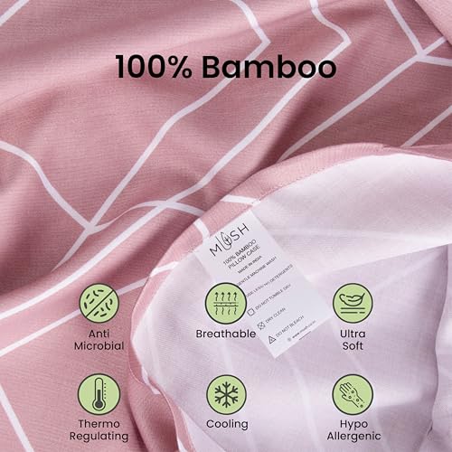 Image of Mush Bamboo Printed Pillow Cover Set of 2 | 100% Bamboo Pillow Cover for Hair and Skin | 300 TC | Breathable, Silky Soft and Envelope Pillowcases | 17 inchx27 inch Geometric Print, Lavender
