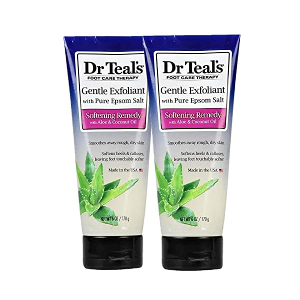 Dr. Teals Softening Remedy Coconut Oil Foot Scrub Gift Set (2 Pack, 6oz ea.) - Essential Coconut Oils & Aloe Vera Replenish and Moisturize Dry, Damaged Skin - Blended with Pure Epsom Salt