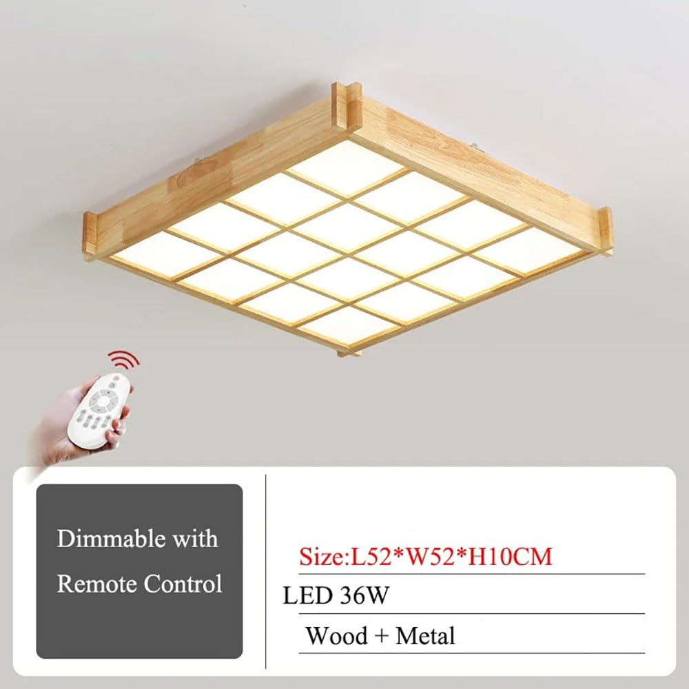 Japońska Lampa Sufitowa, Lampa Sufitowa Do Montażu Podtynkowego Z Możliwością Ściemniania 3000-6500K Z Pilotem,Oprawa Oświetleniowa Minimalistyczne Drewno,Nowoczesne Lampy Sufitowe Do Kuchni Sypialnia