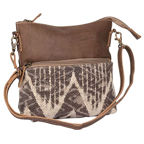 Myra Bag Coffee Canvas Small & Crossbody Bag Upcycled Canvas, Leather & Rug S-21562