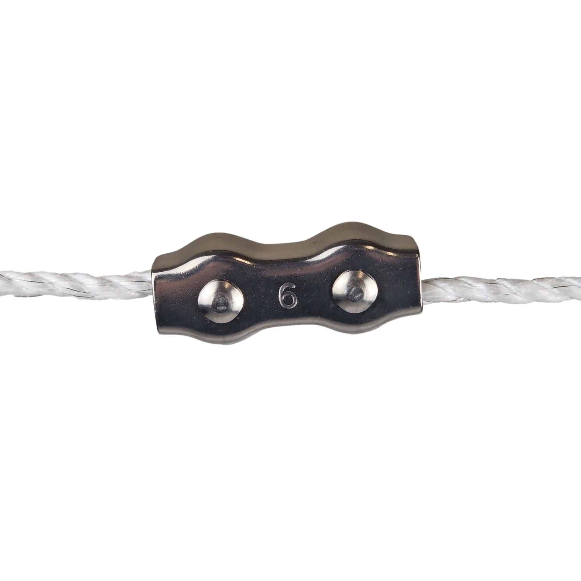 Electric Fencing Poly Rope Connector Clamp, Ropes & Poly Wire Ø 8mm, Heavy Duty Stainless-Steel Clamp, Secure & Efficient Connections - Pack of 5