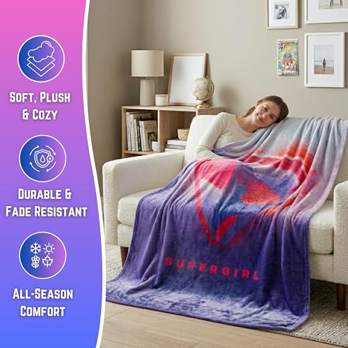 Image of Supergirl Movie Fluffy Throw 46 in x 60 in - Soft Plush Lightweight Blanket for Couch, Bed & Travel, (Officially Licensed Product) by Franco
