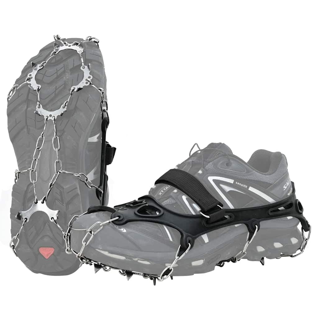 Crampons pour Chaussures en Acier Inoxydable Orange Taille L avec Dents, Fixation réglable, légers et résistants pour randonnée Hiver, Trek, Marche Nordique