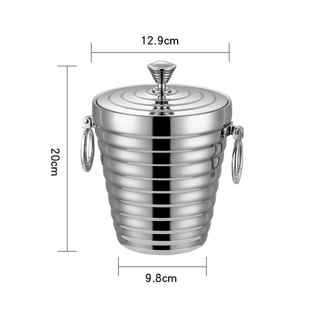 Cubitera de Acero Inoxidable con Tapa, enfriadores de Vino, Enfriador de Botellas con Pinzas de asa y cubeta de Hielo, contenedor de Cubitos de Hielo Aislado Cepillado pa