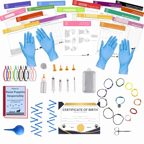 SHEFFIELD SS SHOP Puppy Whelping Supplies 64 Piece Puppy Whelping Kit for Puppies Birth Pregnant Dog Birthing Supplies Newborn Collars for Litter Bottles for Nursing