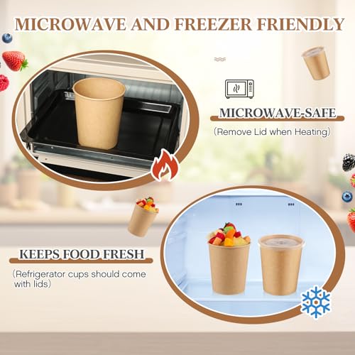 Image of Sabary 50 Pack 32oz Paper Soup Containers with Lids, Disposable to Go Soup Bowls, Ice Cream Cups, Take out Food Storage Containers, Microwavable and Freezer Safe for Ice Cream, Noodles, Snack, Yogurt